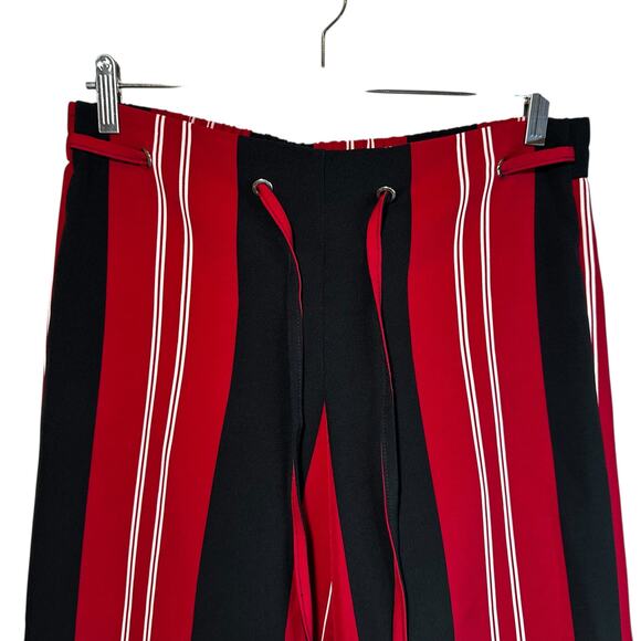 Attyre New York Striped Wide Leg Tie Waist Cropped Palazzo Red Black Pants 4 - Picture 3 of 8
